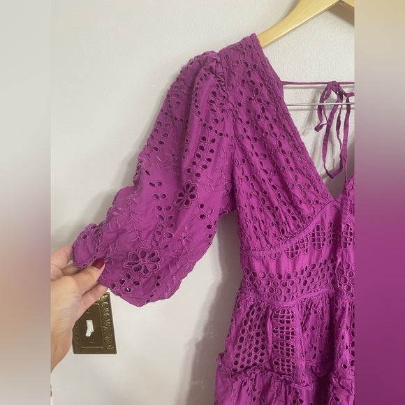 Cynthia Rowley Purple Eyelet Embroidered Fit & Flare Smocked Mini Dress Size 2 - Picture 4 of 8